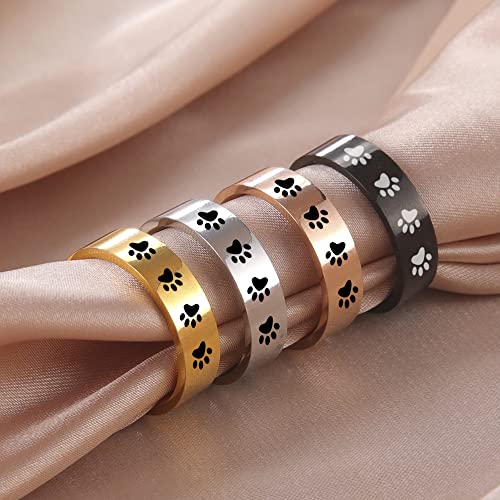 Amaxer Ring mit Tierpfotenabdruck für Männer und Frauen, schöner Bär, Hund, Katze, Fußabdrücke, Edelstahl, Statement-Band, Fingerringe, Schmuck, Geschenke (Silber, 9)