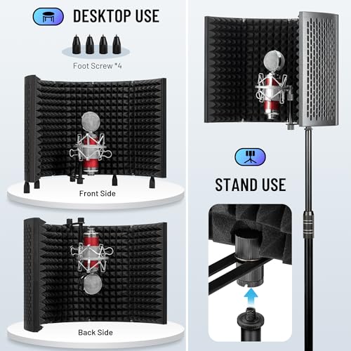 CAHAYA 5 Panel Mikrofon Isolation Schallschutz: 180° Einstellbare Mikrofon Pop Filter Schallabsorbierend, Faltbar Mic Isolation Schild für Aufnahmestudio Aufnahmen
