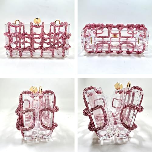 Image of Sparkly Acrylic Clutch Purses for Women with Rhinestone Transparent Bag, Perfect for Bridal Events Prom (Pink)