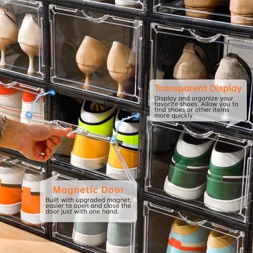 Image of Clemate Upgraded X-Large Shoe Storage Box,12 Pack,Shoe Box Clear Plastic Stackable,Drop Front Shoe Box with Clear Door,Shoe Organizer Containers For Sneaker Display,Fit up to US Size12, Ashy