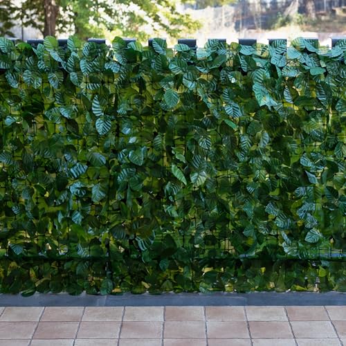 Meridiana - Siepe Finta Artificiale Ornamentale Rotolo Frangivista Frangivento 1680 Foglie Foglia Finta Prato Lauro Osmantus Sintetica Anticaduta Ringhiera Terrazzo Balcone Giardino (1 x 3 Mt) - 2