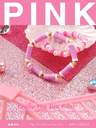 Cuentas de arcilla para pulseras ADIIL de 6 mm: kit polimérico rosa con letras de fácil enhebrado 6