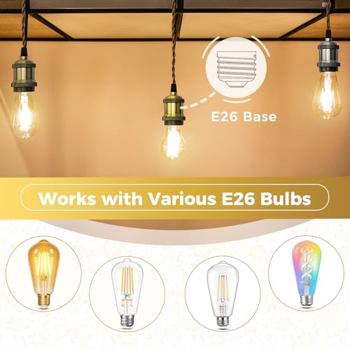 Image of DiCUNO Vintage E26 Lamp Socket, Edison Retro Pendant Lamp Holder, Industrial and Decorative for DIY Lighting, 600℃ Heat Resistant Champagne Gold Color 4 Packages