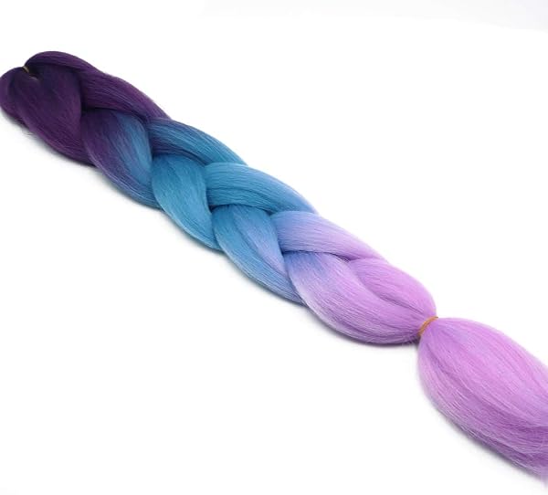 Treccine Extension Capelli Sintetici per Treccine Africane 1 Ciocche Trecce Jumbo Braiding Hair (Viola&Lago Blu&Viola chiaro) - 3