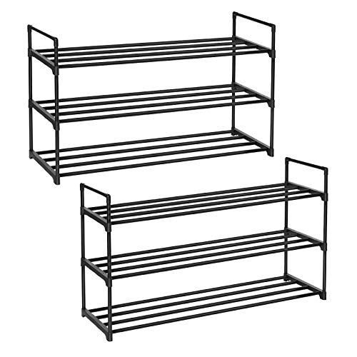 SONGMICS Set of 2 Shoe Racks, 3-Tier Shoe Storage Organizers, Metal Shoe Shelves, 24 to 30 Pairs Shoes, Stackable Shoe Towers for Living Room, Entryway, Hallway, Closet, Black ULSA06BK