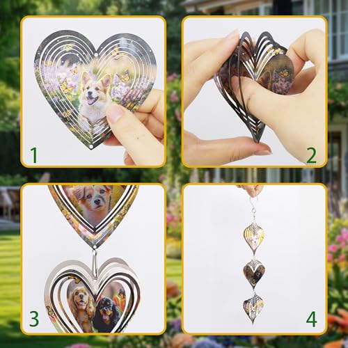 15in Dog Heart Wind Spinner Stainless Steel Hanging Garden Kinetic Art - image 5