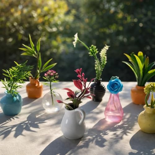 Image of Avaiya 8 PCS Mini Magnetic Vase Set (Artificial Flower Included) Cute 3D Ceramic Flower Vase Refrigerator Magnets | Small Fridge Magnet Flower Pots for Home Kitchen Office Decoration | Strong Magnetic