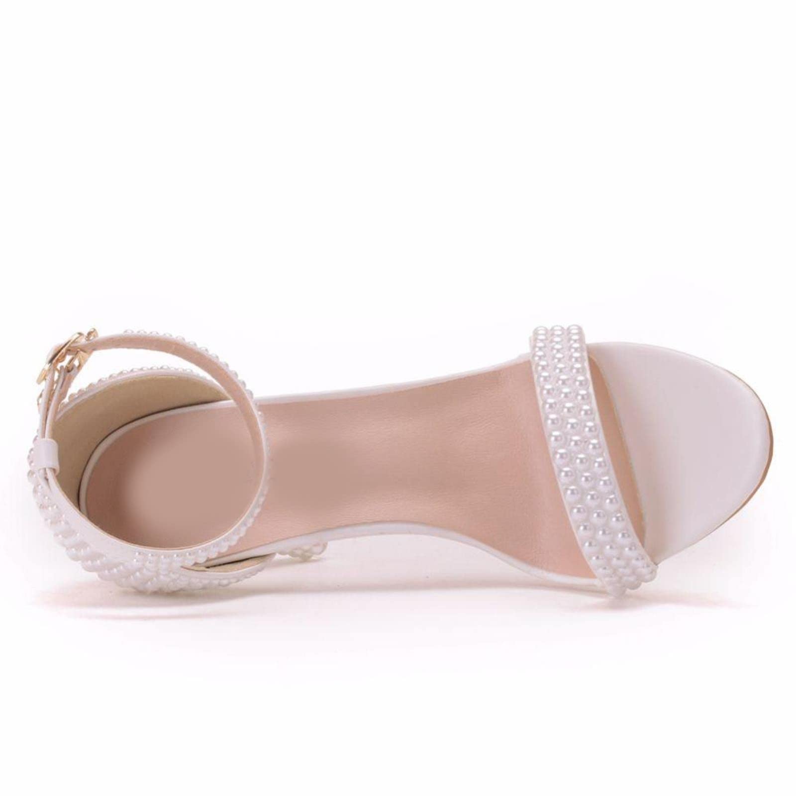 Crystal Reina Novia Zapatos de Boda Moda Zapatos Blancos Mujer Tobillo Correa Vestido de Fiesta Sandalias de Punta Abierta Tacones Altos Bombas Femeninas
