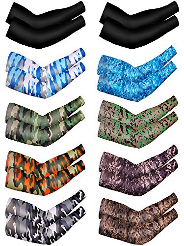 Bememo 10 Pairs Unisex Arm Sleeves for Men Women Elastic UV Protection Arm Cover Ice Silk Cooling Sleeves for Outdoor Driving2