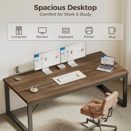 Image of Mericonia 48 Inch Computer Desk, 1 inch Thick Small Office Table, Walnut