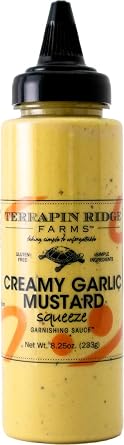 Terrapin Ridge Farms Creamy Garlic Mustard Savory Mustard Sauce for Sandwiches, Burgers, Pretzels & Meats, Gluten Free 8.25 oz squeeze bottle
