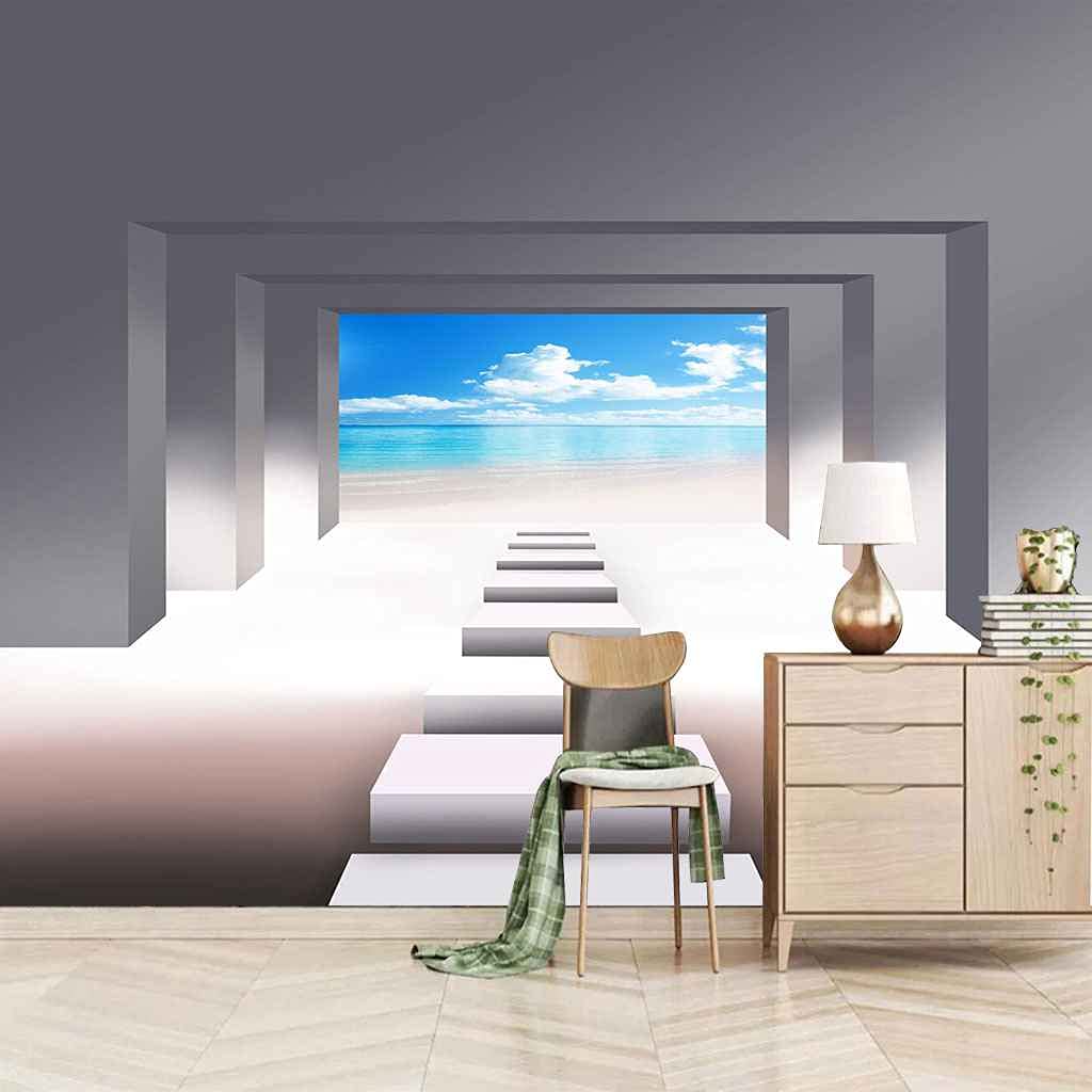 Papier peint vue mer 3D pour agrandir un couloir sombre et décorer un mur