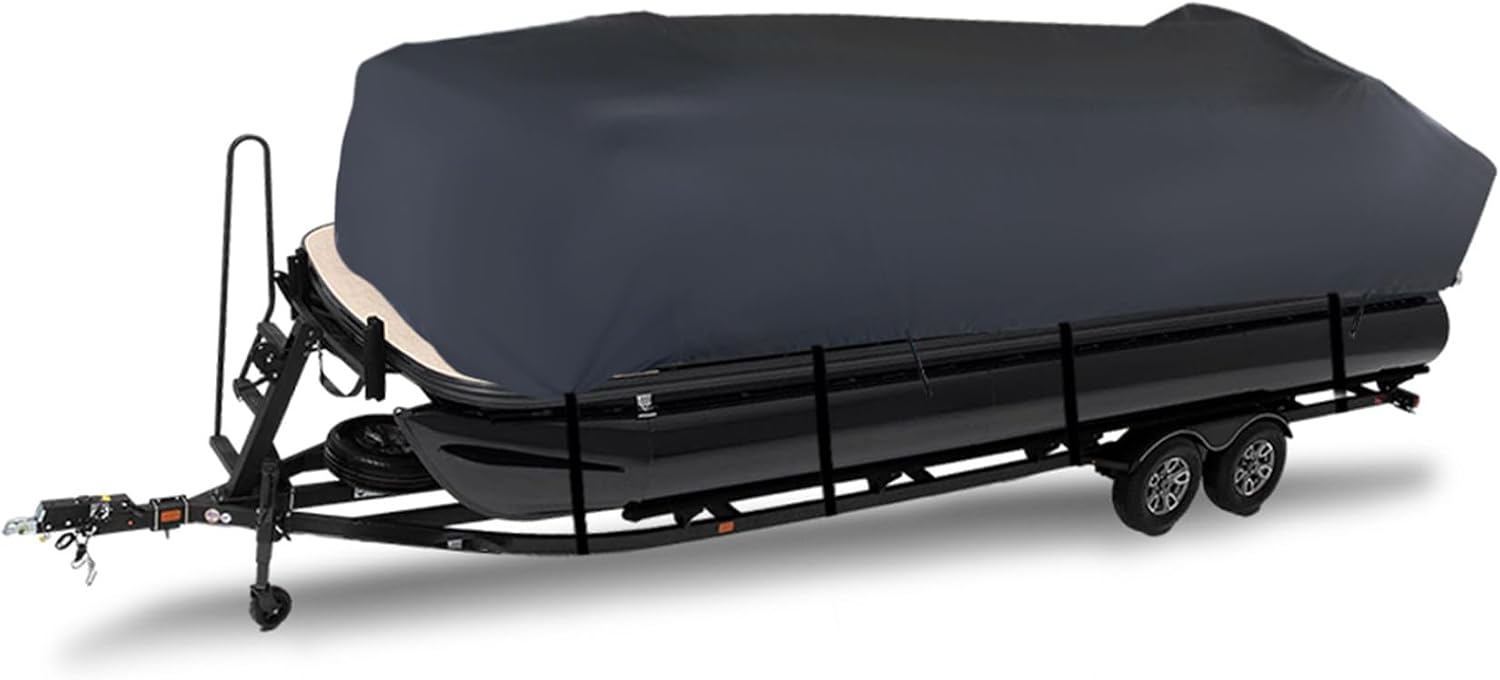 marddpair 21-24Ft Boat Cover Trailerable PEVA Heavy Duty Fabric Pontoon Boat Cover Gray