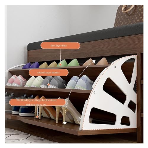 Aibiju Entryway Shoe Bench With Storage - Flip-Top Seat, 2-Tier Shoe Rack, Cherry Wood Color - View #2