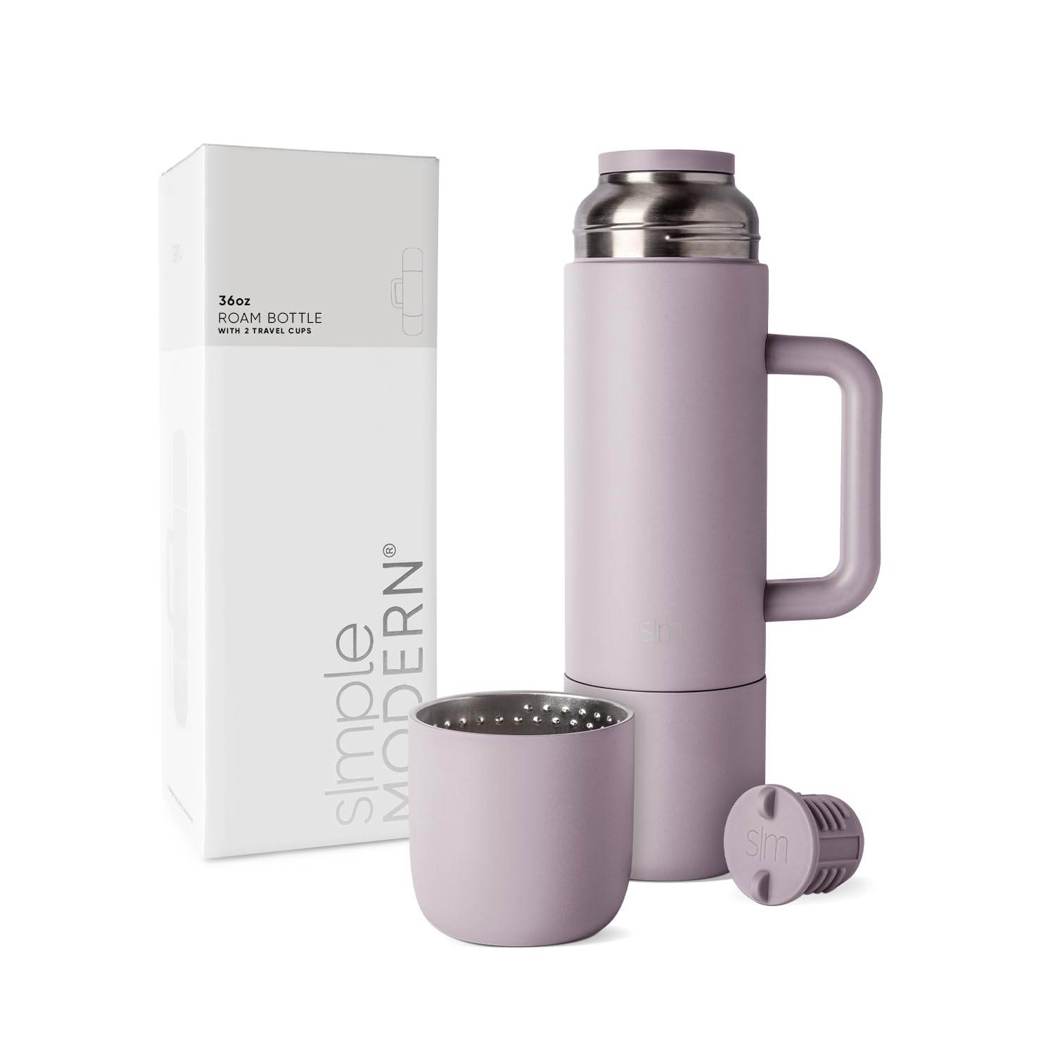 Simple Modern 36oz Insulated Hot Beverage Bottle with 2 Mugs | Travel Coffee Thermos for Hot Drinks | Twist and Pour Top | Commute, Travel, and Picnic Friendly | Roam Collection | Lavender Mist