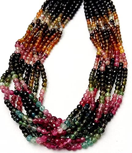 Perles de tourmaline facettées rondes 3mm 4mm | Pierre naturelle multicolore en fil 13"