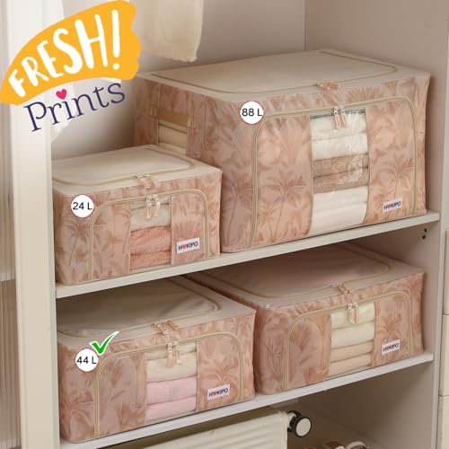 Image of HOKIPO 44L(M) Folding Storage Box and Organiser for Clothes, 600D Oxford Fabric Storage Box, Beige Botanica Pack of 2 (AR-6485-BGE*2)