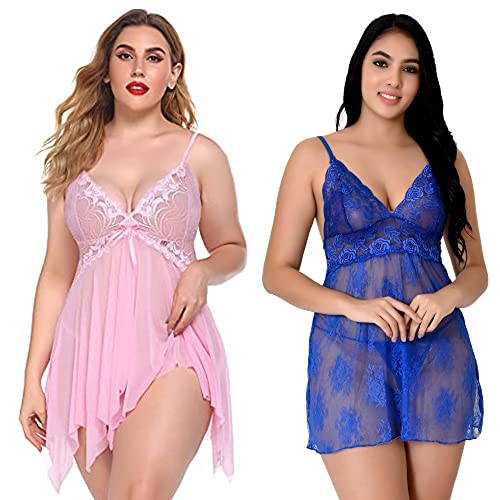 Image of Net Lace Women`s Babydoll Lingerie Dress for Honeymoon Night S-3XL