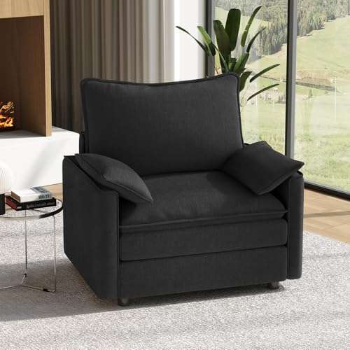 Image of Vesgantti 40 inch Single Seat Sofa, Comfy Cloud Couch Deep Seat Upholstered Couch Chenille Modern Sofa with Armrest Pillows, Easy Assembly for Living Room, Bedroom and Apartment, Black