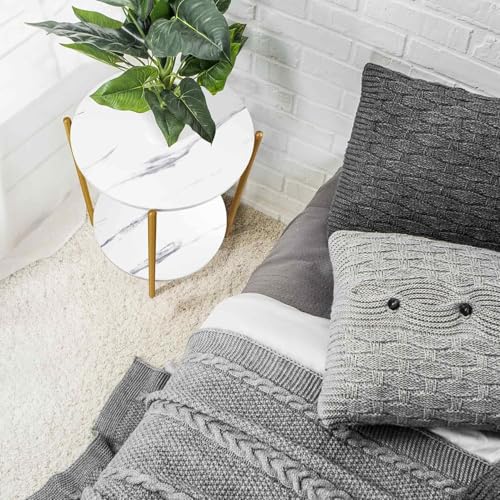 Image of Round End Table 2-Tier Side End Table with White Marble Top,Bedside Table for Living Room or Bedroom, Modern Accent Table with Metal Frame (Gold & White)