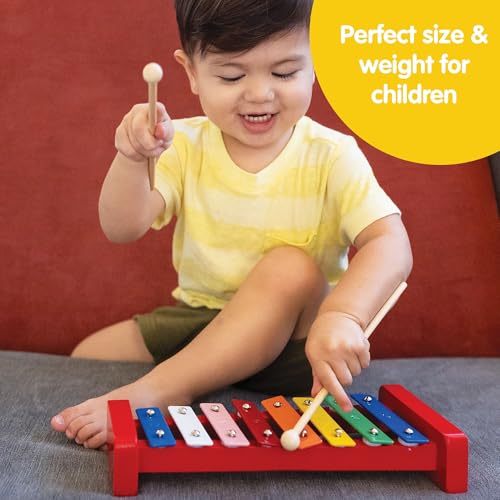 Image of Schylling Wooden Xylophone - Colorful Kids Instrument - Includes Wooden Mallets and Embossed Metal Keys - Ages 3 and Up