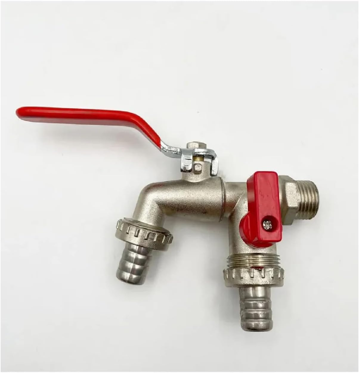 Brass Ball Valve Garden Faucet, 1/2 Inch Dual Thread, Red Lever Handle, Outdoor Watering Tap with Hose Connector (1pc)