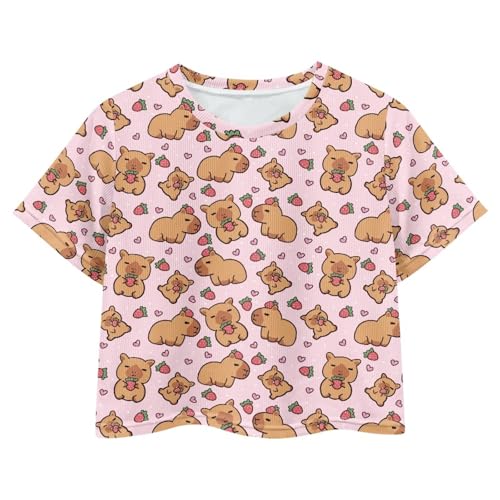 Image of Girls Crop Tees Crew Neck Casual Short Sleeve T Shirts Kids Loose Soft Comfortable Tees Blouses Shirt for Little Girl