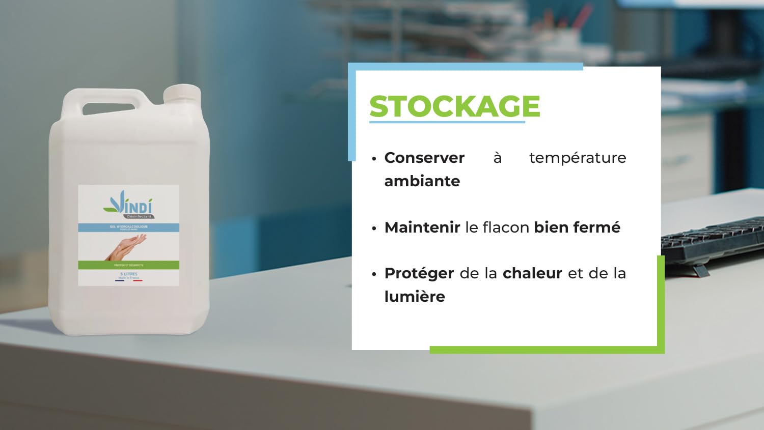 Vindi Désinfectant gel hydroalcoolique - Bidon de 5L - Fabrication Française -76% d'alcool - Virucide