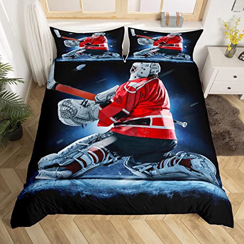 Hockey sur Glace Parure de Lit 140x200cm Thème Sportif Parure Housse de Couette Joueur de Hockey Housse de Couette Sports d'hiver Événement Punk Décor de...