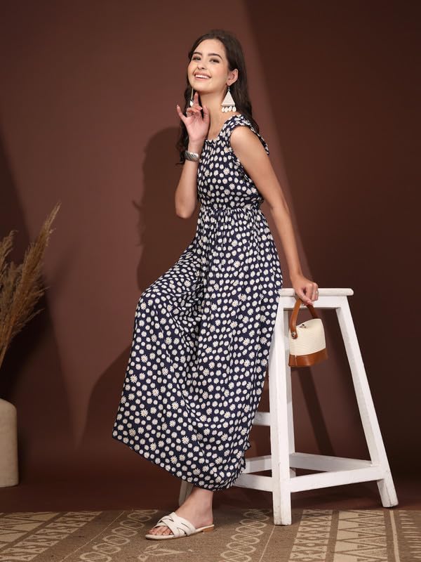 Image of Dress for Women | New Rayon Floral Printed Flared Maxi Dress for Women & Girl's