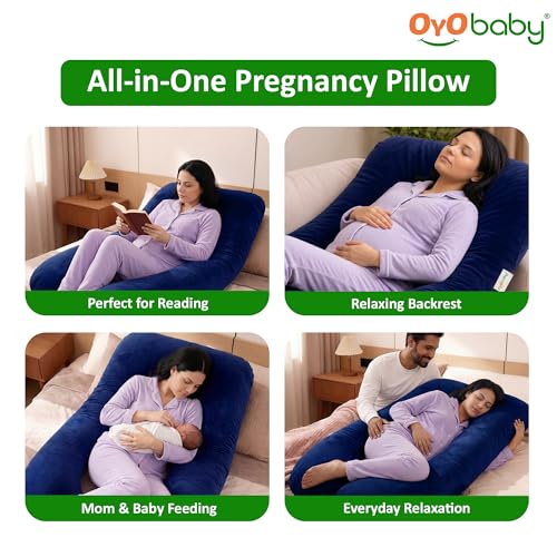 Image of OYO BABY Pregnancy Pillows for Women U-Shape Full Body Pillow | Head-to-Toe Maternity Support for Back, Hips, Legs & Belly | Removable Washable Velvet Cover (Royal Blue)