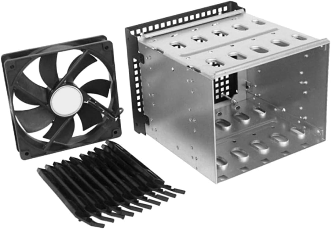Cabilock 5-inch Hard Drive Cage with Fan, 5-Bay HDD Mounting Bracket for Desktop Pc, Multi-Layer Hard Disk Rack Compatible with 5.25-inch Drive Bay for Computer Storage Expansion