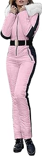 Traje de Esquí Mujer Invierno Cálido Capucha de Felpa Color Sólido General Nieve deportes Al Aire Libre Cremallera Traje de Esquí Impermeable A Prueba de Viento Mono Talla Grande