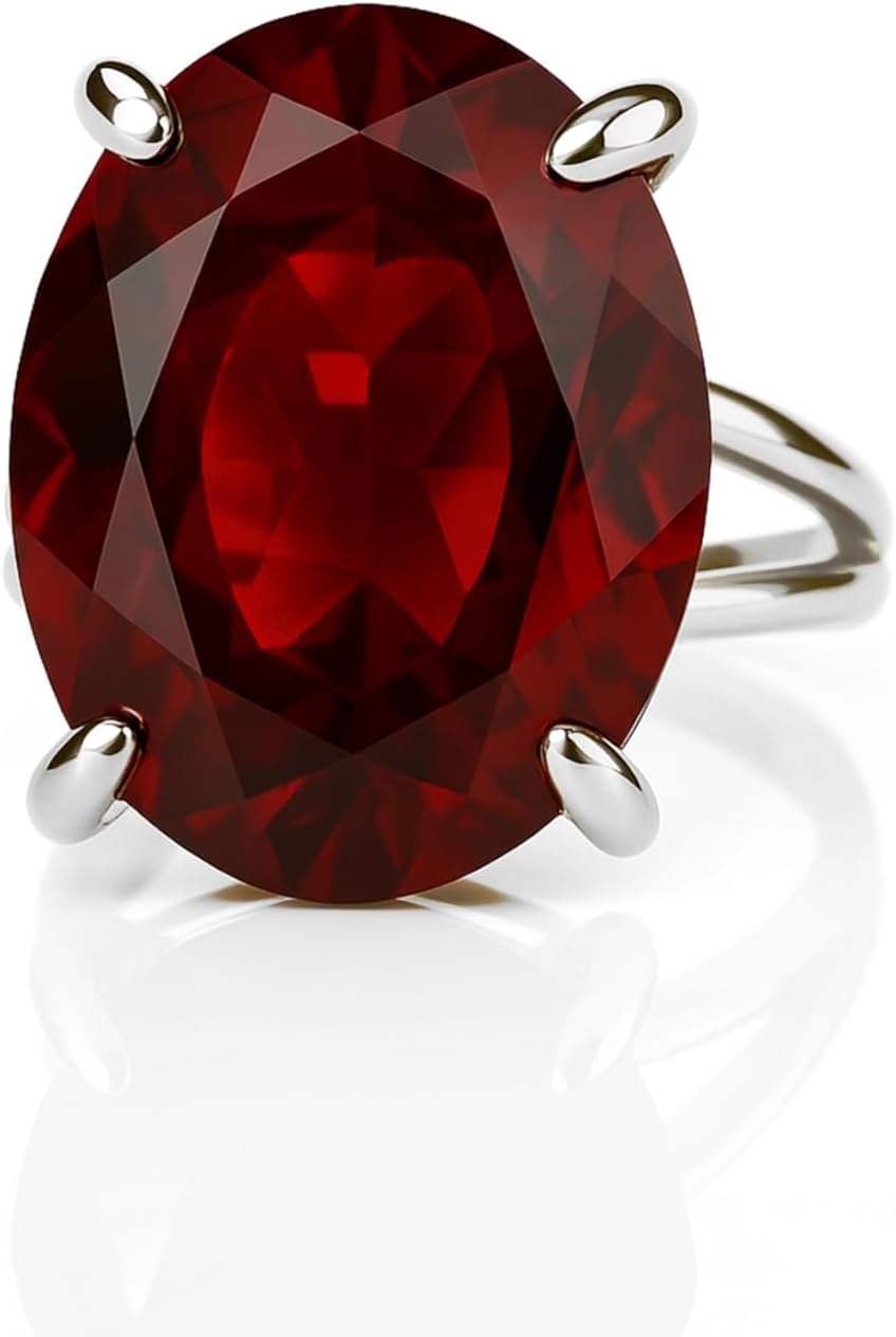 Vibrant Custom Garnet Ring - Handmade Womens Rings Sterling Silver - Large Engagement Ring, Wedding Ring, Birthstone Ring - Oval Rings for Women - Customizable