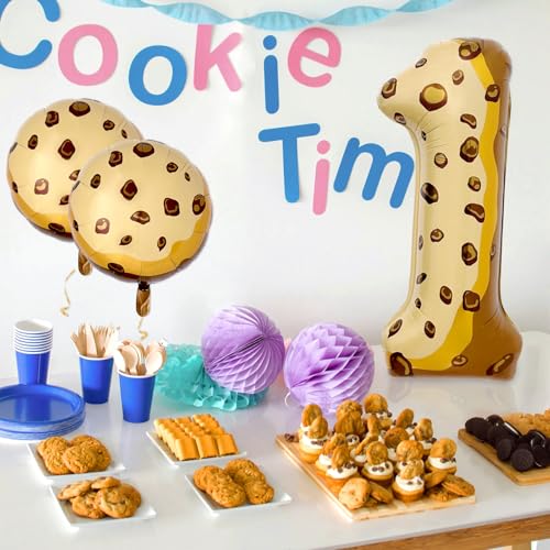 Image of Chocolate Chip Cookie Number 1 Balloon- 40 Inch Foil Mylar Balloon for Milk and Cookies 1st Birthday Cookie First Birthday Decorations