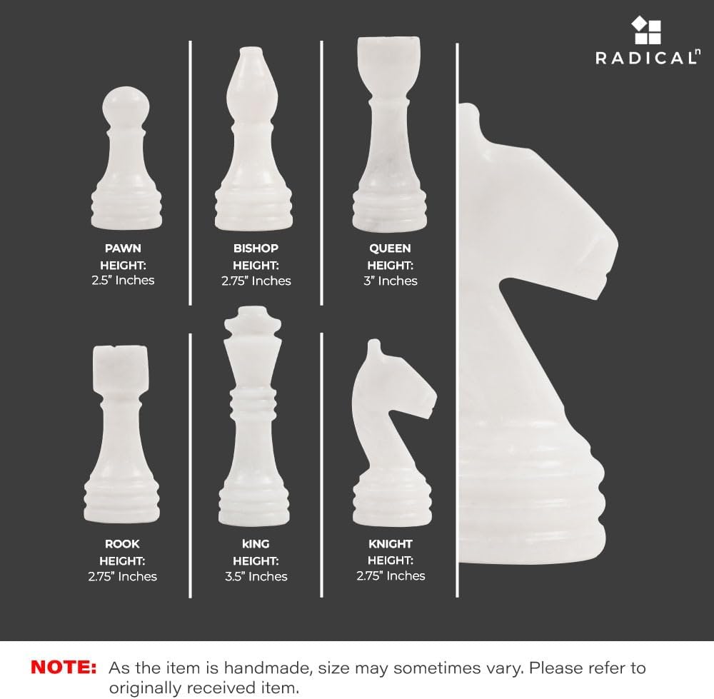 Radicaln Marble Chess Set 15" Inches Handmade White and Black Luxury Board Games for Adults, Ideal Marble Chess Board Game Set & Chess Pieces for Home Decor