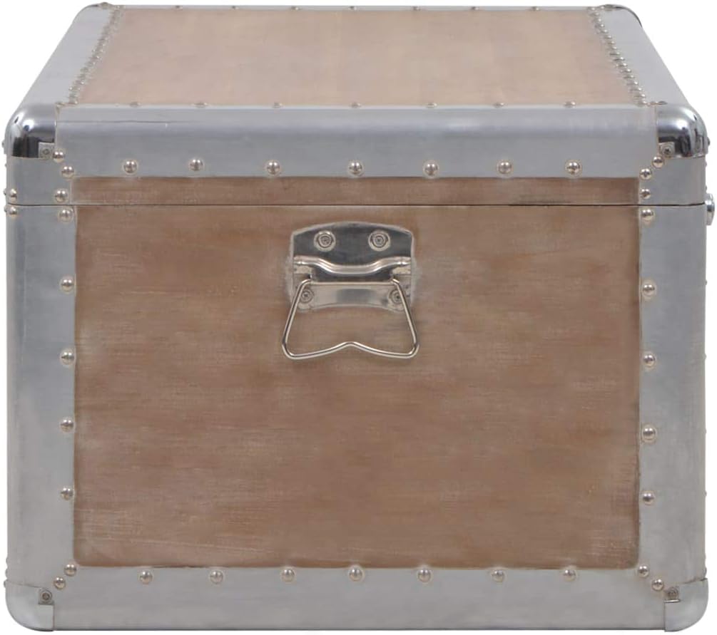 Brown Solid Fir Wood Storage Chest, Rectangular MDF Storage Box with Metal Handles, Vintage Blanket Trunk for Living Room, Bedroom