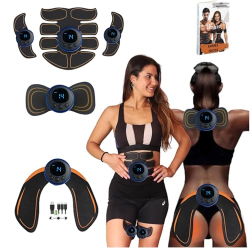 Electrostimulateur musculaire haute gamme | ceinture abdominale electrostimulation - KIT EMS complet : Abdos + Electrodes Fessiers, Bras, Cou/Nuque, 8 Modes,14...