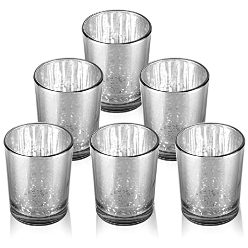 LALAGO Teelichtgläser 6er Set, Gefleckt Teelichthalter Glas, Kerzenhalter Teelichthalter,Kerzengläser für Teelicht Deko Weihnachten Tischdeko Hochzeit（Silber）