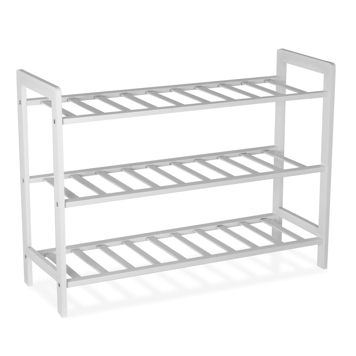 9HORN 3-Tier Bamboo Shoe Rack (White)