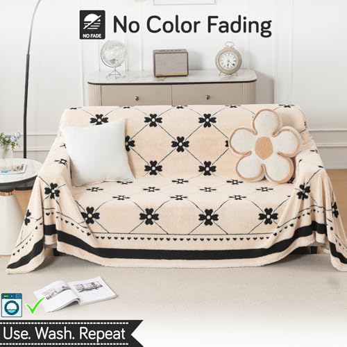 Image of HOKIPO Soft Plush Sofa Throw Cover for 3 Seater Sofa - Luxury All-Season Sofa Cover, 'Noirea Series' Floral Lattice (180x310 cm) (AR-6653-D4)