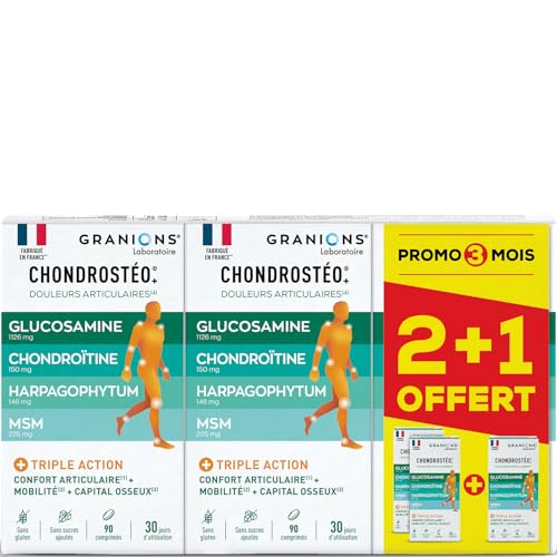 GRANIONS CHONDROSTEO ARTICULATIONS - Glucosamine Chondroïtine, MSM, Harpagophytum - Calcium -Triple Action: Souplesse, Flexibilité, Mobilité -Lot de 3x90...