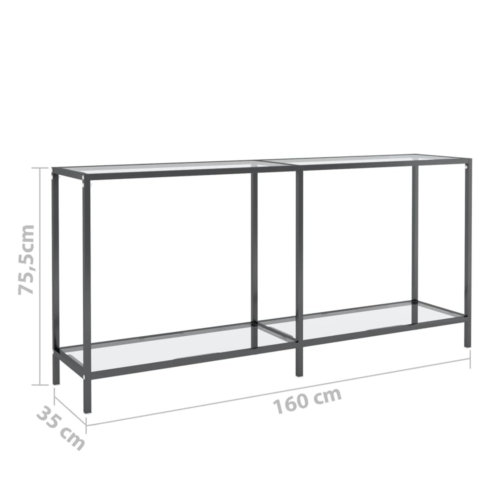 Stół konsolowy przezroczysty 160 x 35 x 75 cm ze szkła hartowanego, stolik konsolowy, smukły stół konsolowy do przedpokoju, kompaktowy stół wystawowy, stolik na sofę do małych przestrzeni
