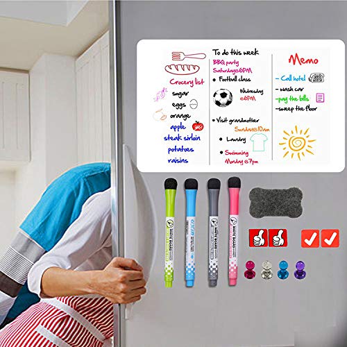 Magnetisch whiteboard - Voor op koelkast - A3 formaat - Planbord inclusief 4 stiften, 4 stickers, 4 pins en 1 wisser - Afbeelding 3
