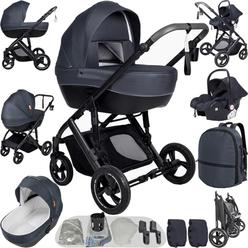 Magic ZC Carrito Bebe 3 en 1, Carrito Bebe con Diseño Portátil Plegable de Un Clic, Carro 3 Piezas Empuje Reversible de Dos Vías, Cochecito Tres Piezas con Accesorios (V7 Deep Grey)