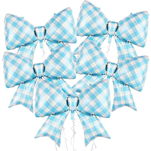 Image of 5pcs Blue Bow Balloon, Light Blue Bows Balloons, 38 Inch Mesh Giant Large Bow Foil Balloon For Christmas Birthday Baby Shower Girls Women Party Wedding Bridal Shower Bachelorette Engagement Decoration