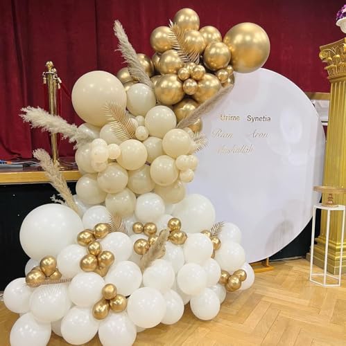 Image of AR Giftzadda Sand White and Gold Balloons 77 pcs Sand White Gold Chrome Balloons Garland Kit for Welcome Wedding Birthday Anniversary Party Decorations (DP 4)
