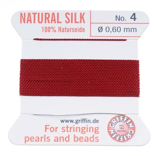 Griffin Silk Beading Cord & Needle Size 4 Garnet Red