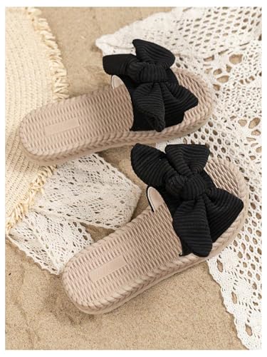 Image of GORGLITTER Girl's Sandals Summer Cute Fashion Trendy Beach Vacation Slides Sandals Bow Braided Slip on Dress Sandals