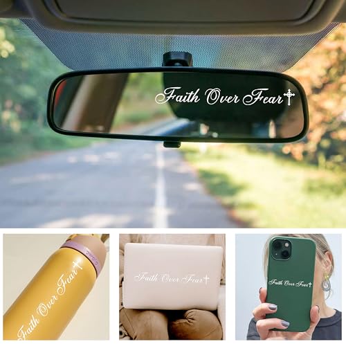 Image of Set 3Pcs Faith Over Fear Rearview Mirror Decal Christian Jesus Catholic Stickers Bible Verse Sticker Water Bottle Laptop Window Decal Vinyl Waterproof 4x0.4 Inch Car Decals New Car Accessories